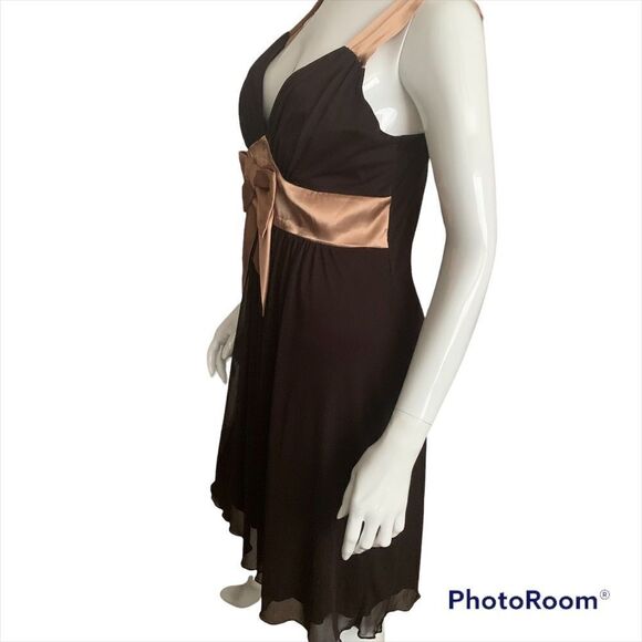 Enfocus Studio  Short Prom Dress Brown & Gold Large Bow Midi Size 14 - Picture 8 of 11